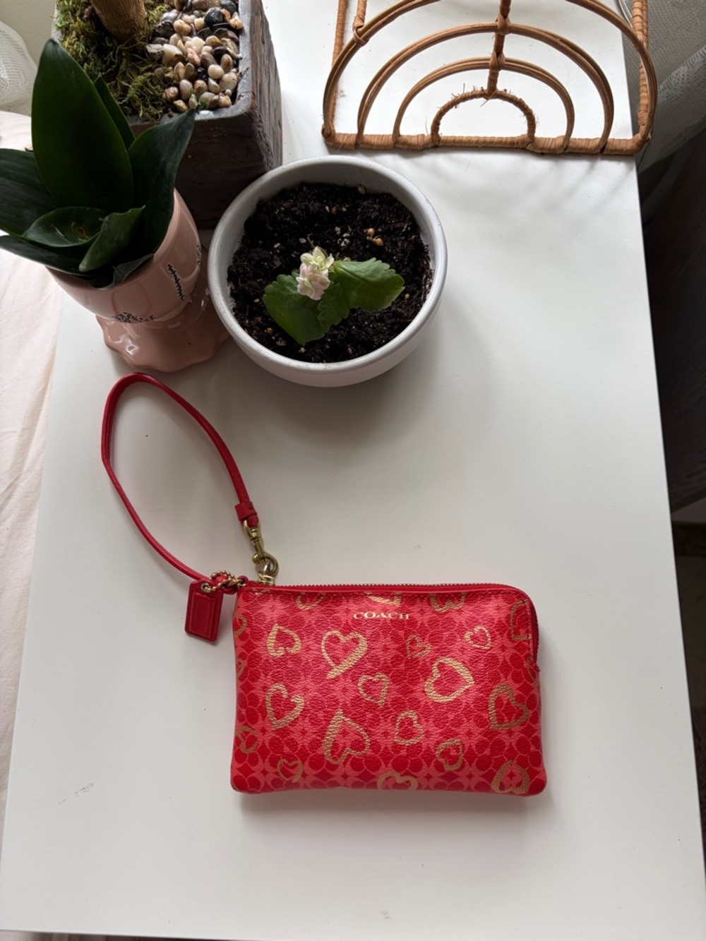 Coach Red Heart Signature Wristlet